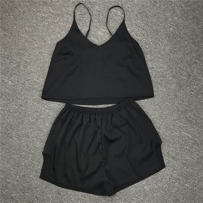 欧美仿丝吊带短裤睡衣家