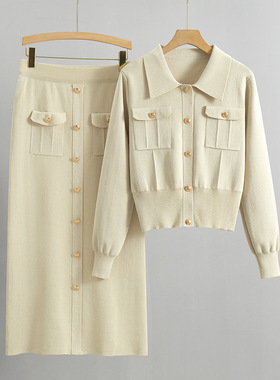 2 piece spring suit ladies knitted blouse+dress 开衫毛衣裙子