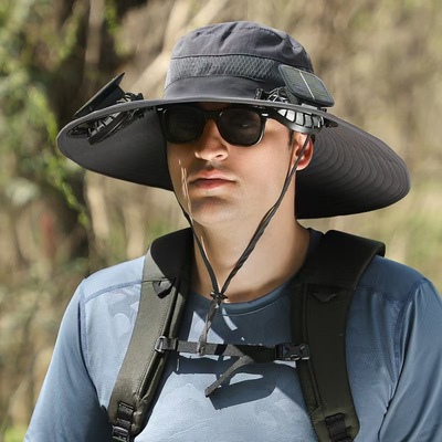 Battery fan solar cap wind power sun fisherman men's hats