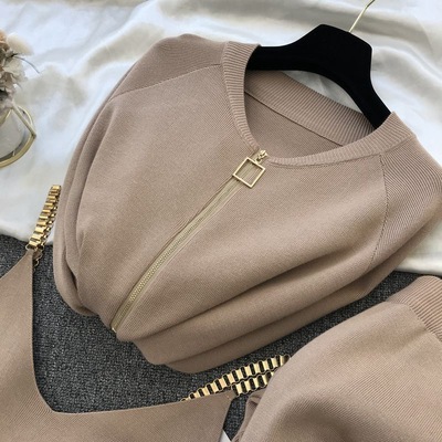 3 pcs suit sport ladies Knitted sweater 背心外套小脚裤三件套