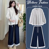 阔腿裤 孕妇套装 宽松休闲遮肚百搭立领娃娃衬衫 2026新款 两件套 夏季