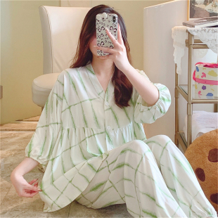 夏季棉绸睡衣女士七分袖薄款人造棉家居服韩版少女大码可外穿套装
