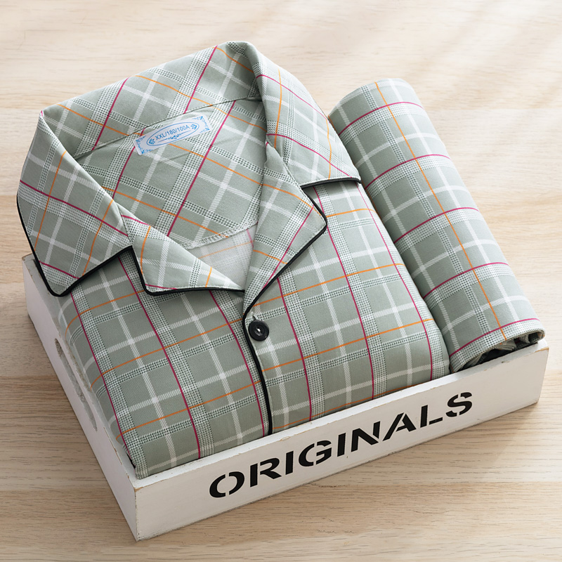 男士睡衣纯棉长袖长裤简约休闲可外穿高档家居服两件套韩版加大码