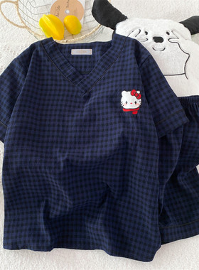 韩版纯棉夏季睡衣女士卡通云朵棉短袖短裤少女学生可爱家居服套装