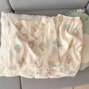 少女可爱宽松家居服套装 卡通ins风云朵棉睡衣女款 短裤 夏季 V领短袖