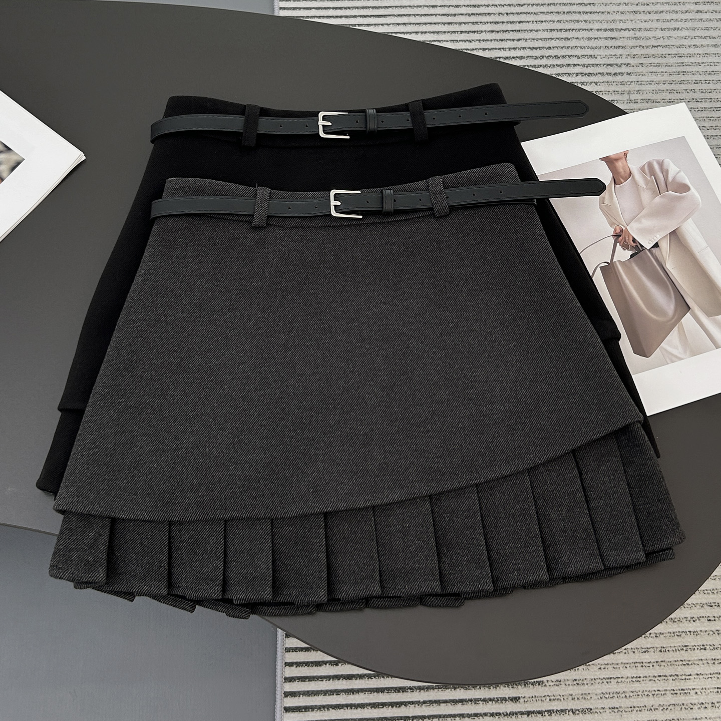 加厚设计感毛呢百褶裙半身裙