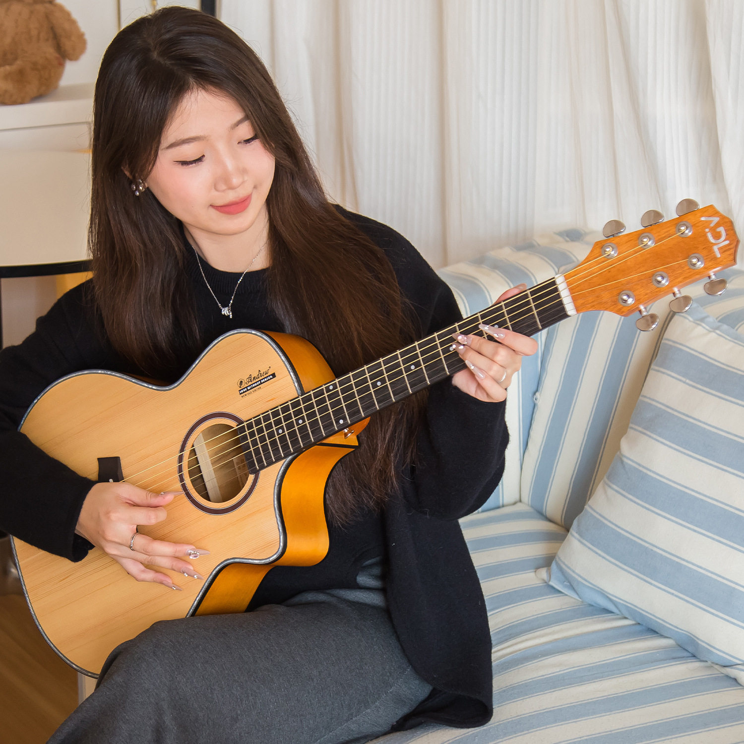 安德鲁 36寸民谣吉他云杉木吉他guitar初学者练习琴木吉他