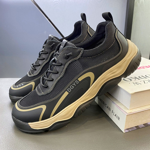 外贸男鞋2025新款时尚网面鞋舒适真皮百搭走步鞋男透气夏季休闲鞋