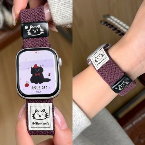 适用苹果S11手表iwatch11表带applewatchs10新款11可爱小狗s9编织尼龙S8磁吸扣7运动女se3智能夏天智能配件