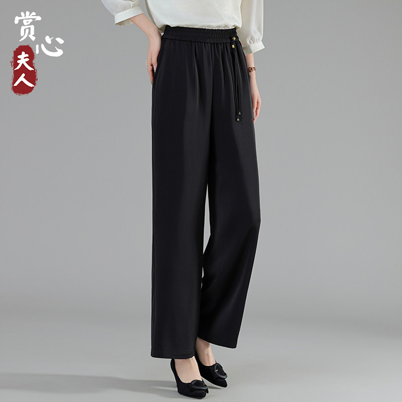 夏季新款妈妈装松紧带阔腿裤百搭长裤中老年人宽松透气奶奶装裤子