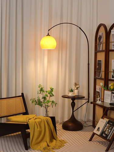 法式中古钓鱼灯落地灯客厅卧室高级氛围感覆古沙发旁边几柚子台灯