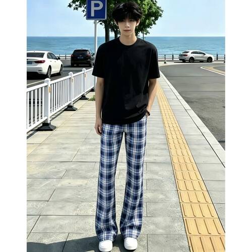美式高街vibe风格子裤夏季薄款男ins潮牌痞帅大码宽松直筒炸街裤