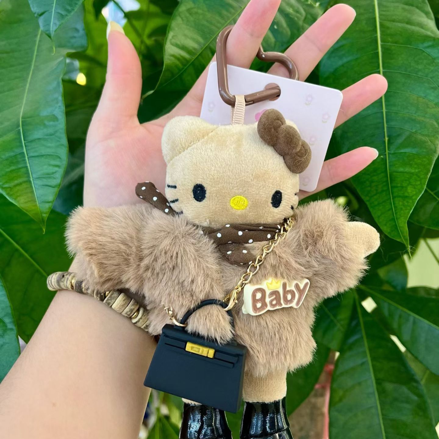 长腿秋冬黑皮kitty包包挂件毛绒公仔可爱玩偶钥匙扣礼物挂饰