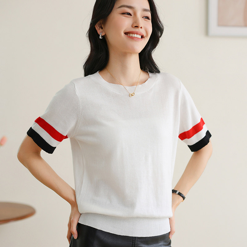 夏季女装纯棉短袖女撞色圆领时尚ins风韩版显瘦t恤半袖小众上衣