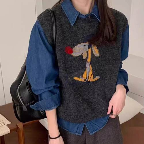 时尚两件套牛仔衬衫针织马甲背心女2025秋冬新款显瘦时尚穿搭牛仔