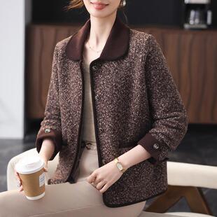 妈妈春装外套翻领长袖上衣时尚休闲中老年女士小个子开衫2025新款