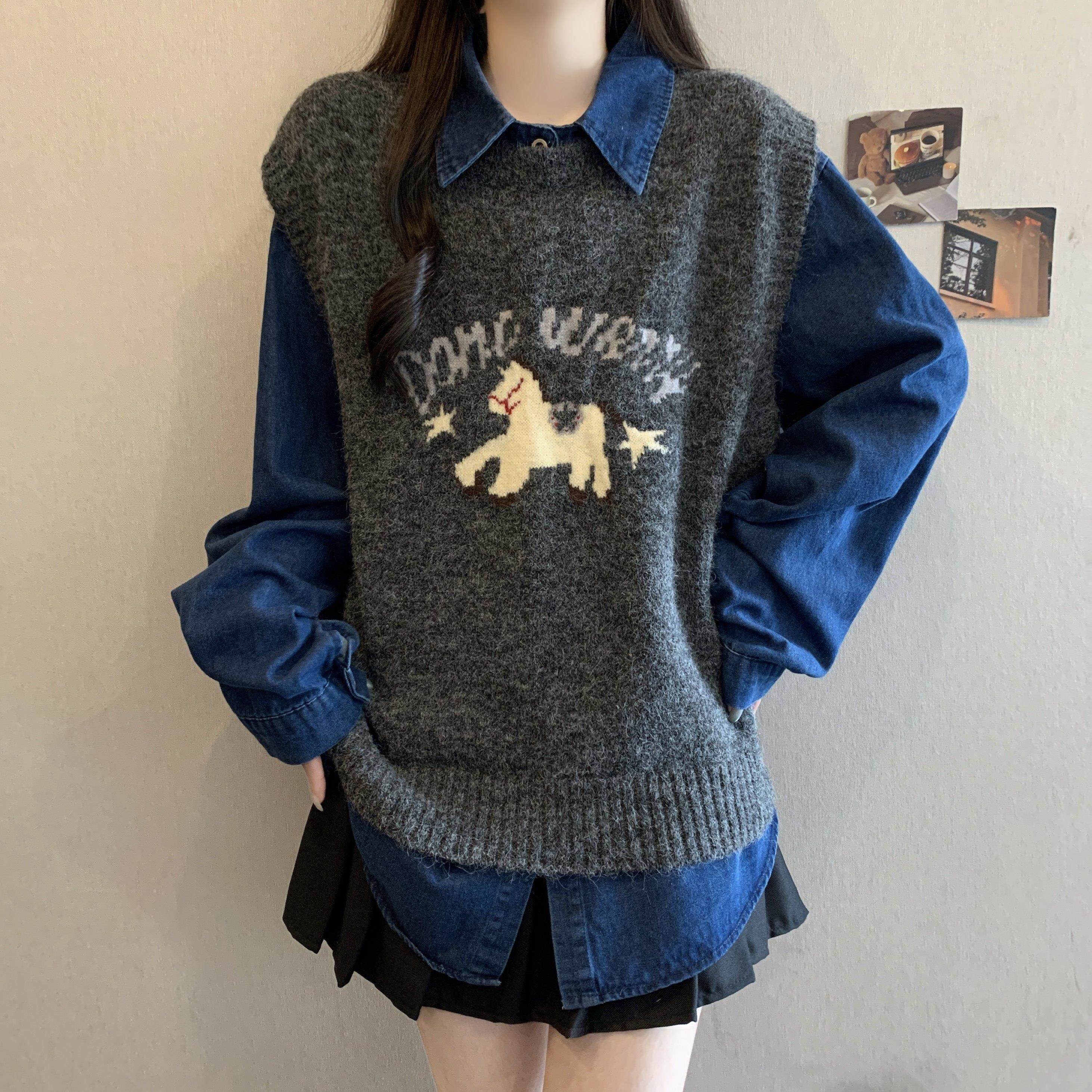 复古设计感提花马甲女冬季大码胖妹妹韩版气质显瘦单件马甲图片