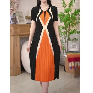 褶皱圆领气质连衣裙短袖 夏季 宽松显瘦中年精品女装 67号