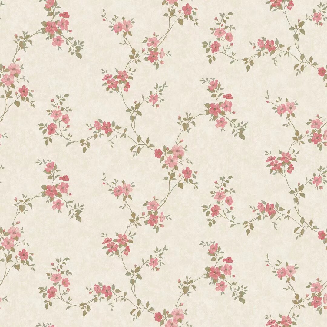 美式乡村田园红色藤蔓小花壁纸