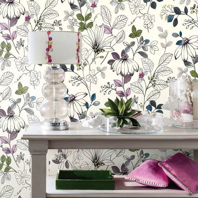 美式乡村壁纸环保纯纸法式清新田园藤蔓花束客厅卧室玄关背景墙纸