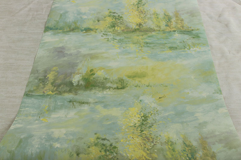 进口环保纯纸美式乡村田园油画风绿色郊外森林小树客厅背景墙壁纸