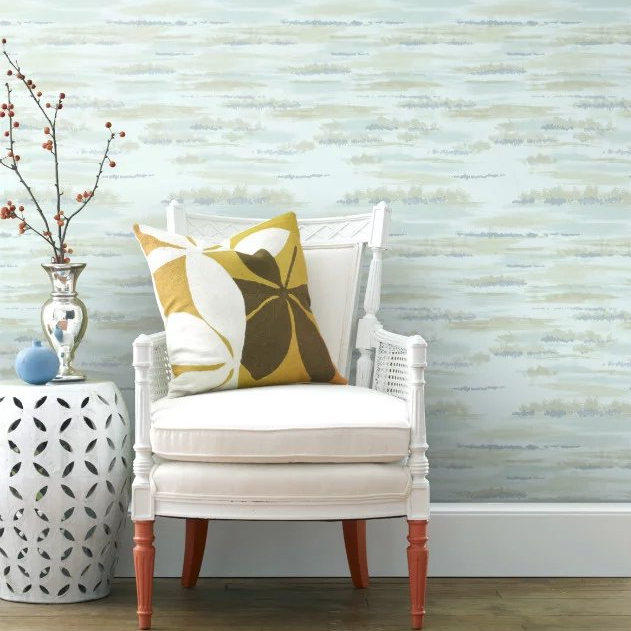 美式乡村环保纯纸壁纸复古田园风蓝色油画客厅电视玄关背景墙壁纸