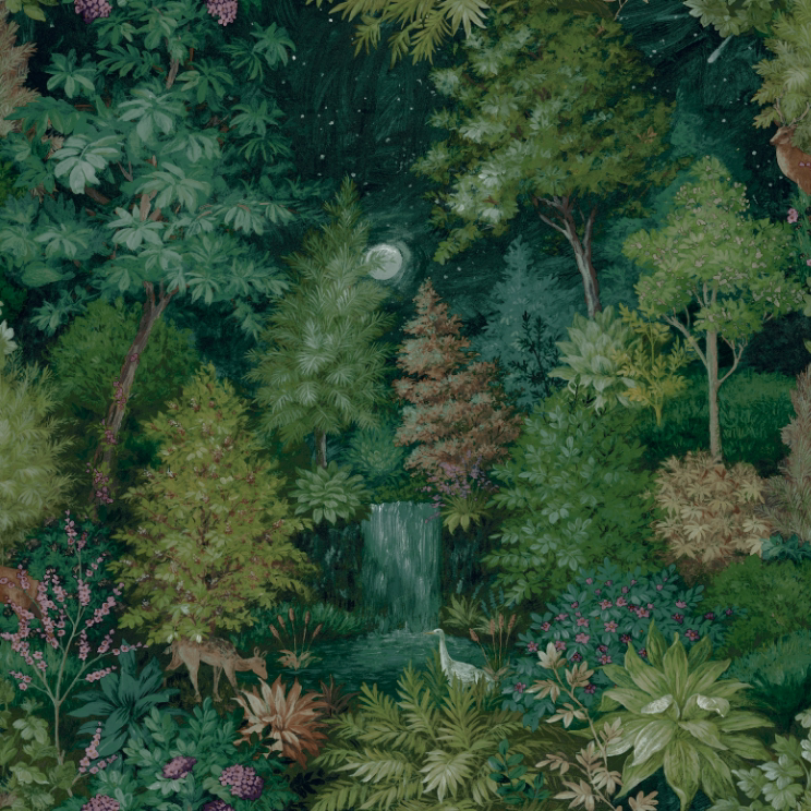 英国原装进口壁纸环保纯纸丛林夜景美式乡村古典客厅玄关背景墙纸