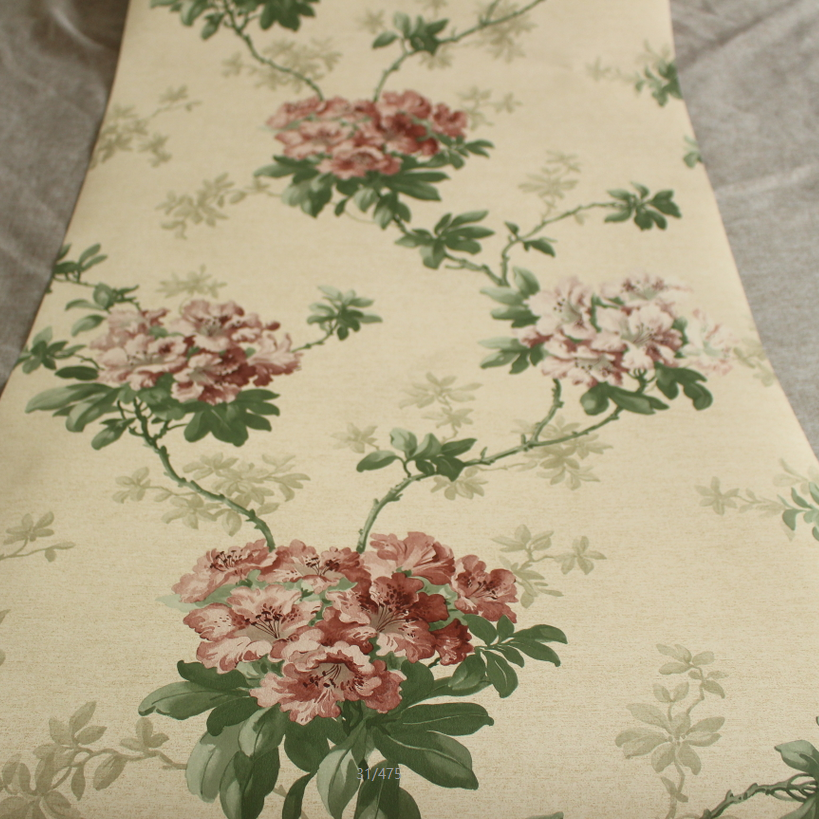 进口现货美式田园大花背景墙壁纸