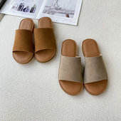 踩屎感 女 垫防滑果冻牛筋底一字平底拖鞋 头层牛反绒鞋 面乳胶鞋