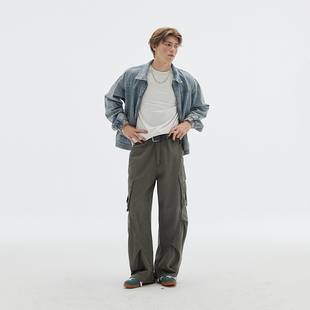 秋天复古水洗做旧浅蓝色短款牛仔外套美式高街潮男显高底特律夹克