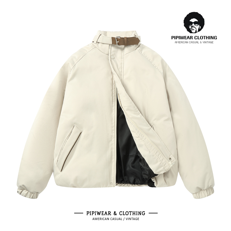 皮扣立领保暖棉服男短款棉衣外套