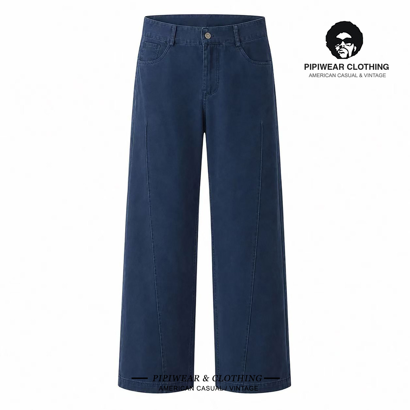 法工蓝休闲裤松弛感直筒长裤纯棉