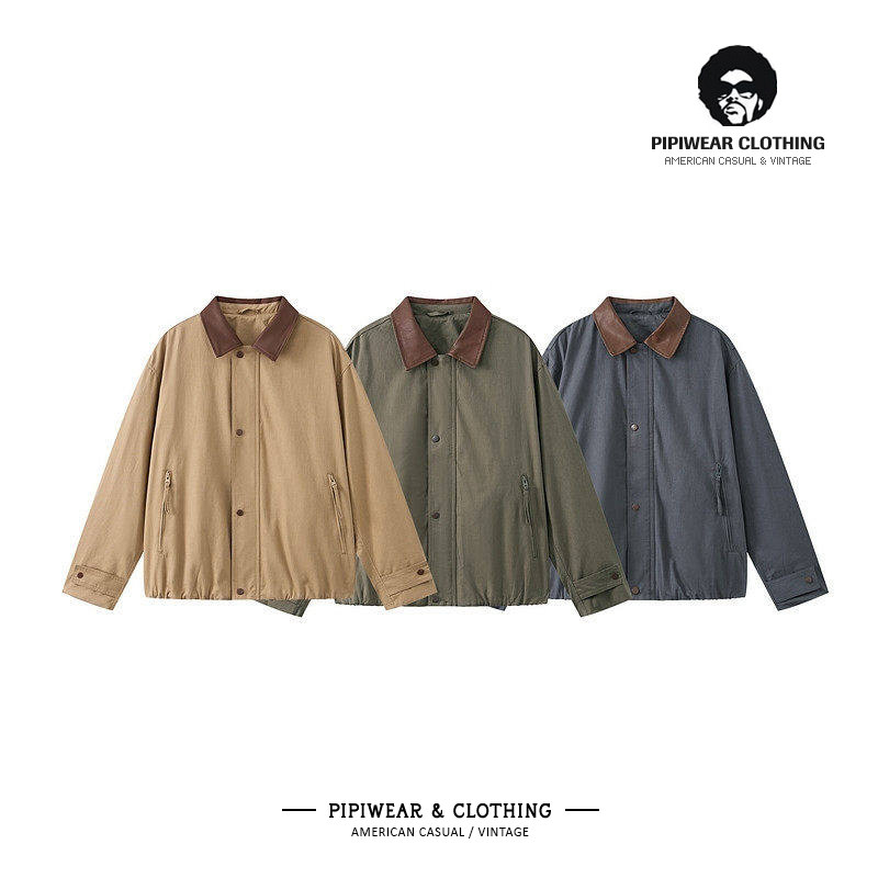 春天新款美式复古撞色翻领男士哈灵顿夹克高级感春季百搭工装外套