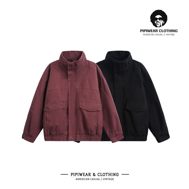 日系工装风立领短款羽绒服冬季男宽松百搭保暖抗寒冬天多口袋外套