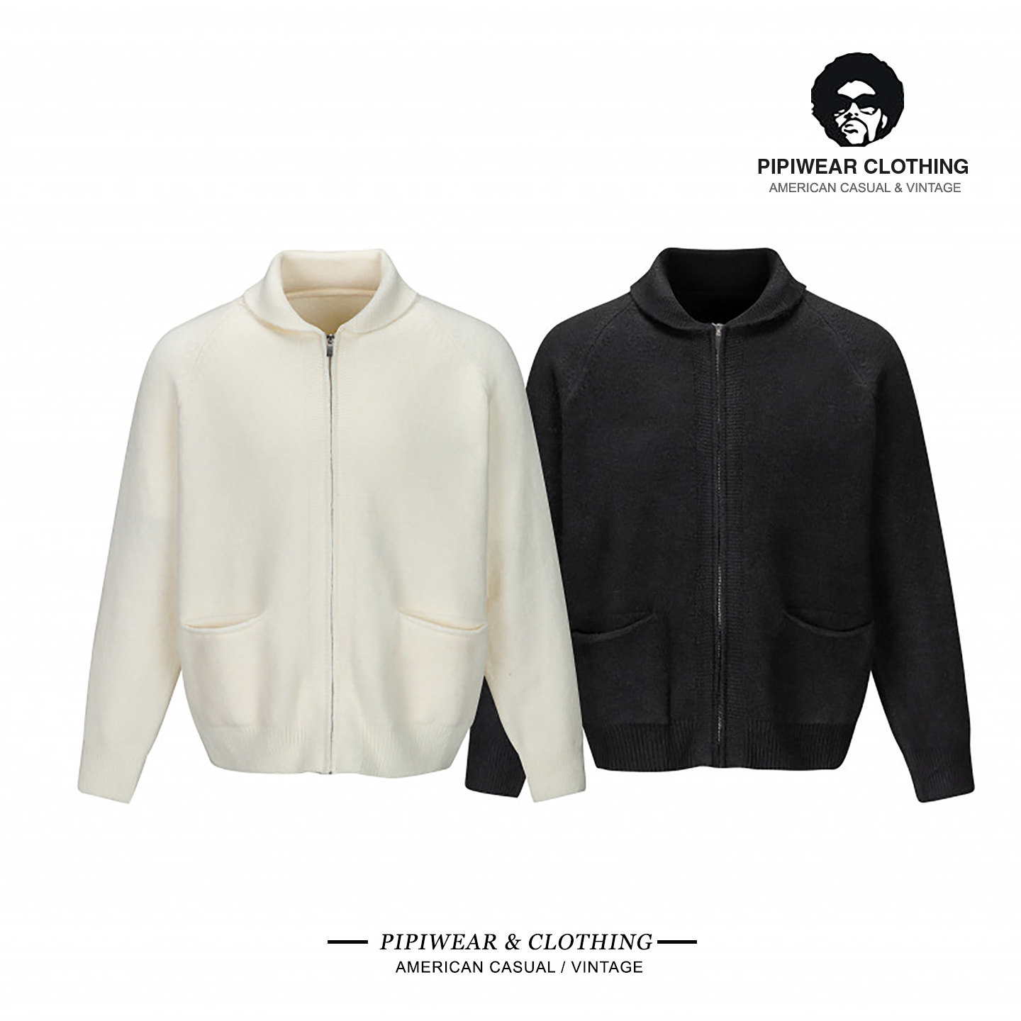 青果领开衫毛衣男插兜羊毛针织衫