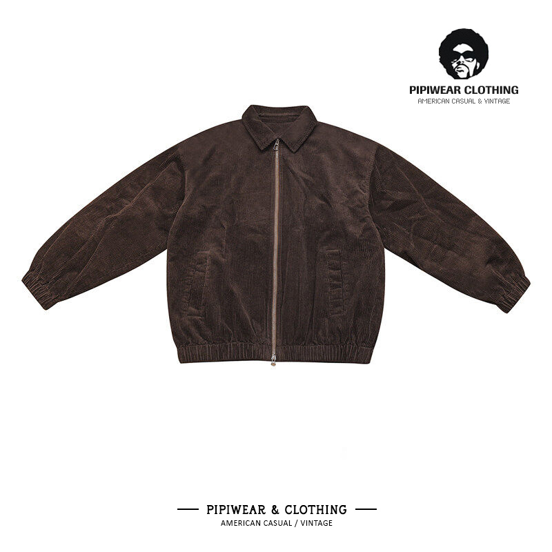 日系复古宽松深咖色灯芯绒男外套