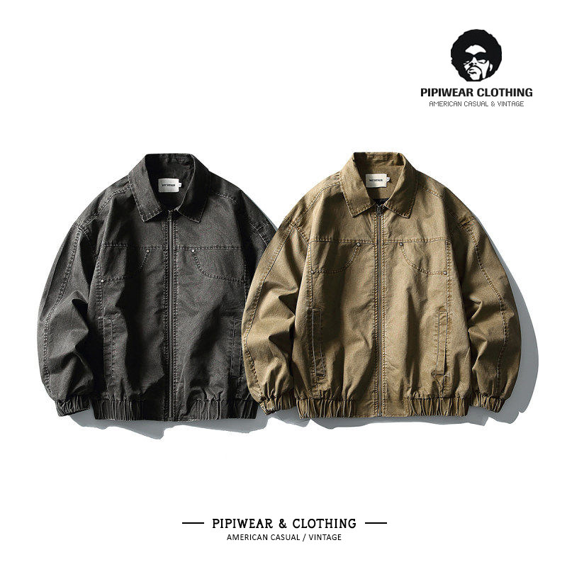 2026春季日系男装复古水洗工装翻领夹克春天分割解构设计短款外套