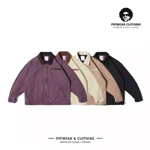 高街痞帅休闲百搭外套 夹克男秋季 美式 复古秋天撞色拼接底特律工装