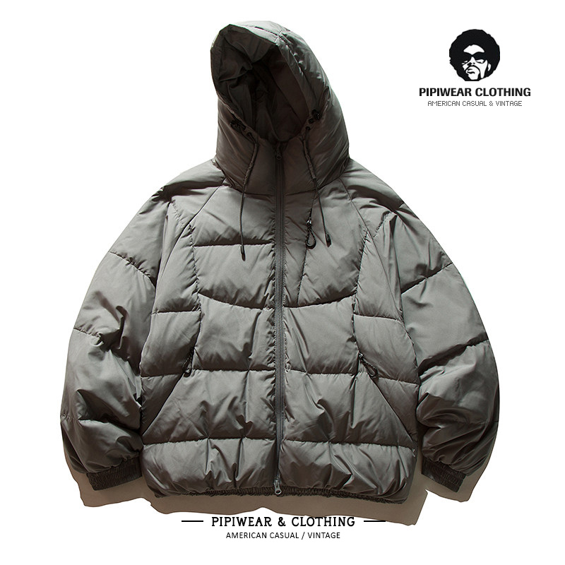 插肩袖廓形连帽羽绒服男保暖外套