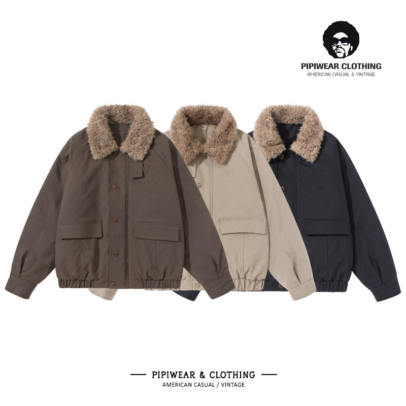 棉服毛领座山雕男士工装棉衣外套