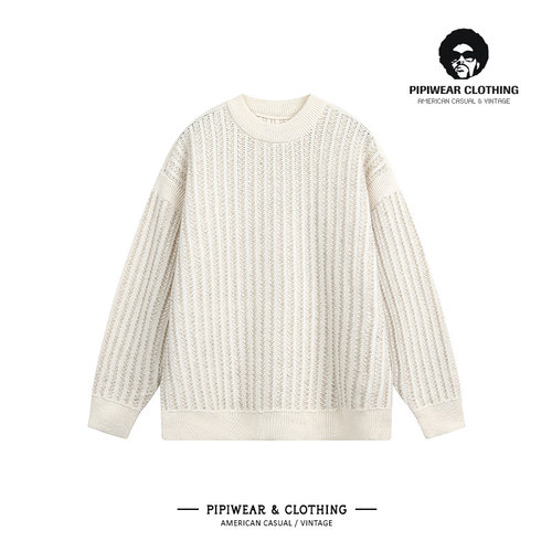 肌理感圆领针织衫早秋百搭毛衣男