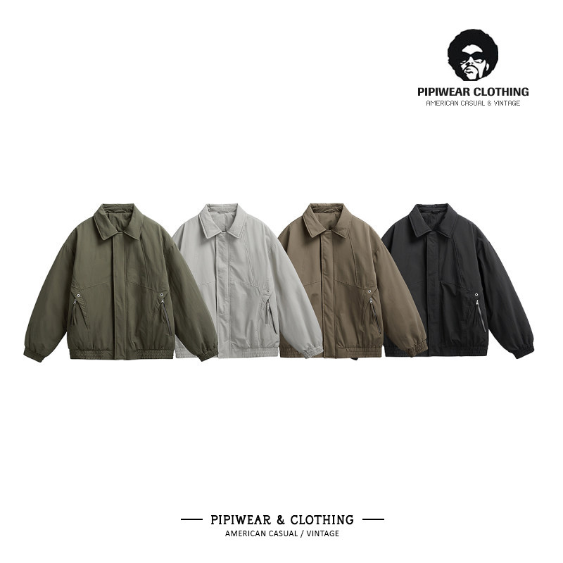 简约纯色工装翻领棉服男棉衣外套