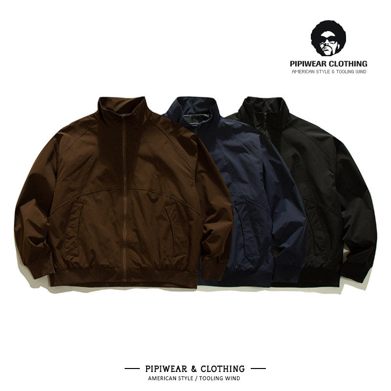 日系春天复古藏蓝色立领春秋款外套男2026新款宽松短款冲锋夹克潮