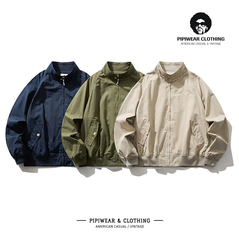 春天美式经典痞帅哈灵顿夹克男日系原宿风男装春季立领工装外套潮