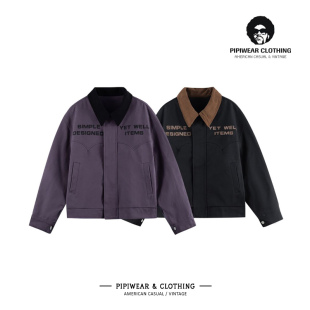 百搭短款 帅气夹克底特律秋天工装 外套潮 街头拼色翻领印花男士 秋季