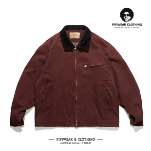 夹克男秋天翻领撞色宽松休闲外套 拉链口袋底特律工装 潮牌秋季 美式