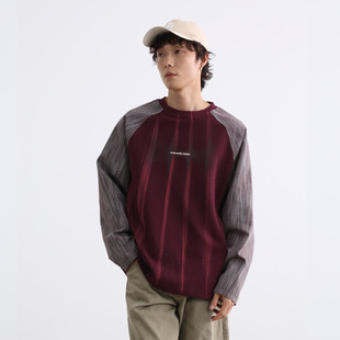秋季国潮复古个性水洗拼色男士卫衣插肩袖长袖T恤秋天休闲套头衫