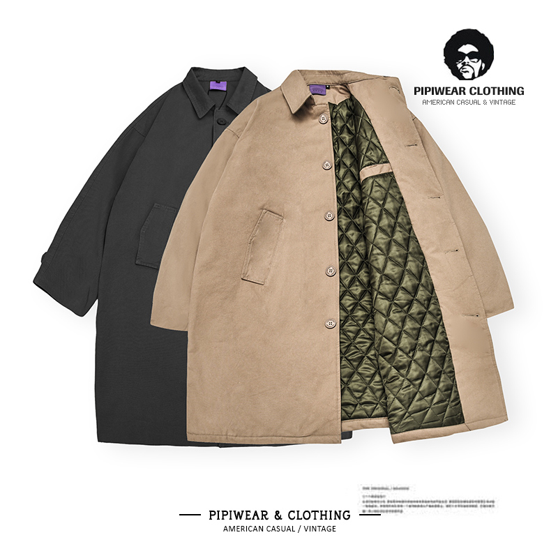 简约百搭休闲夹棉风衣棉袄男宽松