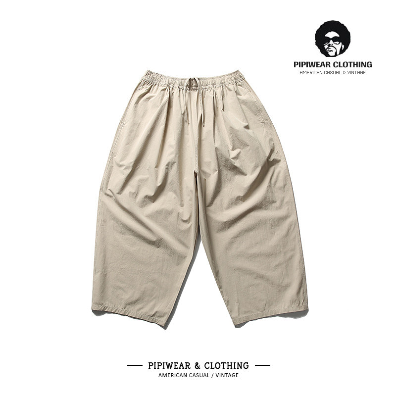 2025新款美式卡其色休闲裤子男凉感速干宽松九分裤直筒阔腿男裤潮