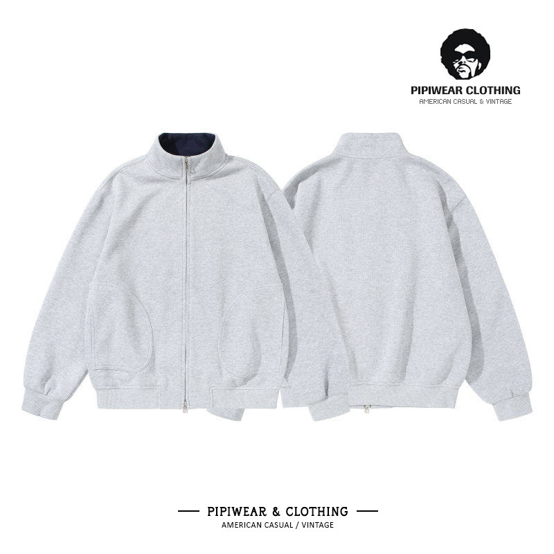 春季美式潮牌2026新款男士外套重磅休闲百搭春天立领灰色拉链夹克